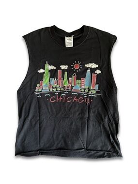 Chicago Skyline Graphic Gay Muscle Tee - Black with Red & Green Cropped LGBTQ